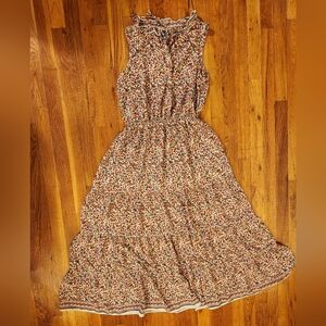 MAX STUDIO Chiffon Sleeveless Tiered Pink Green Floral Maxi Dress Size L